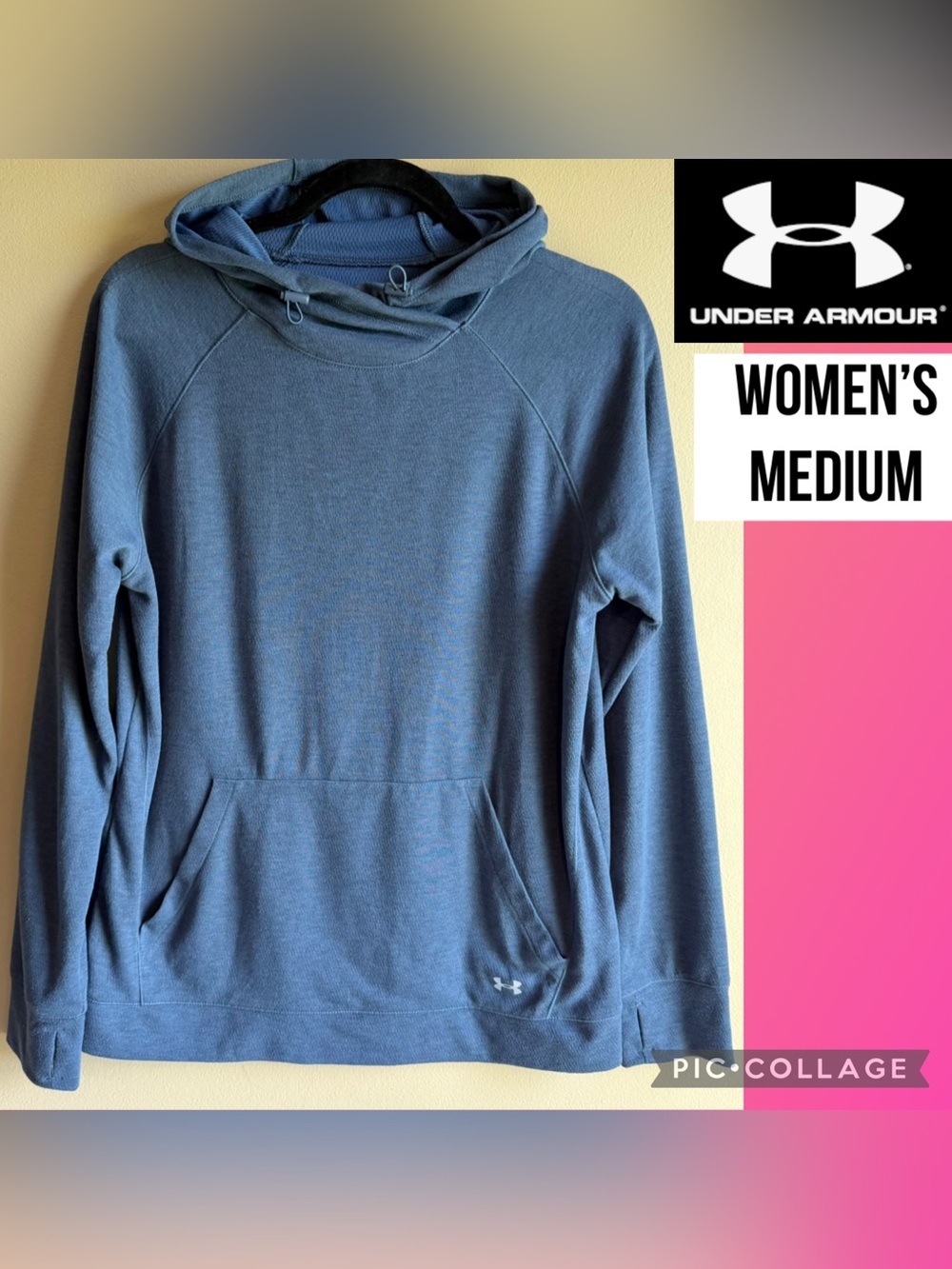 Under Armour Womens Hoodie Tech Terry Blue Silver Logo Cold Gear Loose Size M